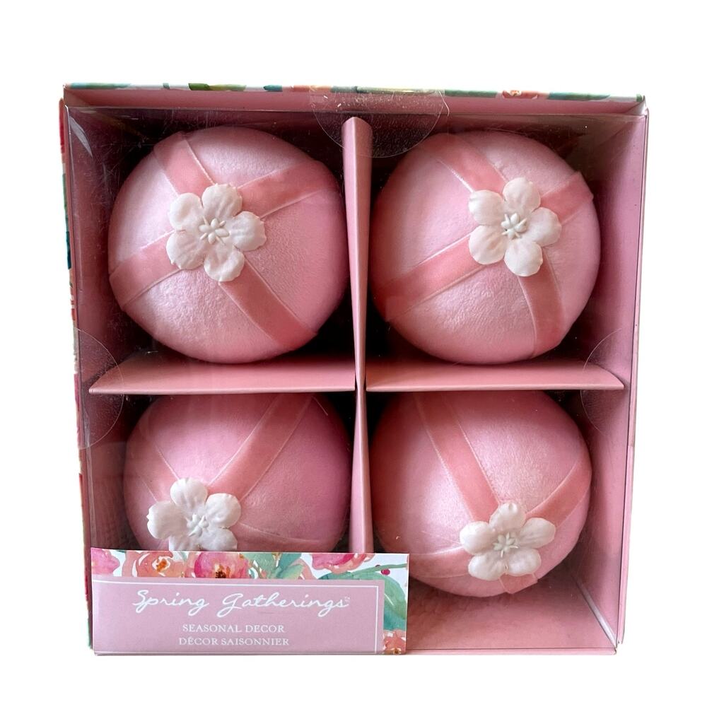 Spring Gatherings Pink Velvet Eggs Set of 4 Spring Easter Bowl Filler Decor NEW